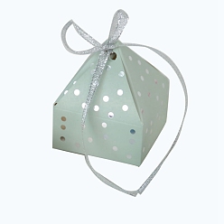 Vert mer Foncé Boîtes à bonbons pliantes en carton, boîte d'emballage de cadeau de mariage, avec ruban, forme de maison, vert de mer foncé, 6x6x7.5 cm
