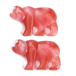 Cherry Quartz Glass Cherry Quartz Glass Carved Pendants, Zuni Bear Charms, 30~32.5x46~47x6~8mm, Hole: 1mm