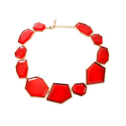 Red Bold Geometric Resin Necklace with Transparent Design - Vintage European Style Statement Piece for Women