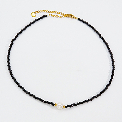 Черный Летние ожерелья из граненого стекла и искусственного жемчуга из нержавеющей стали для женщин, чёрные, 14.57 дюйм (37 см)
