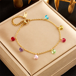 golden Colorful Rhinestone Chain Bracelet: Fashionable Titanium Steel Jewelry for Everyday Wear
