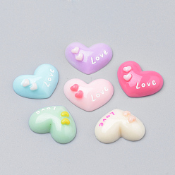 Mixed Color Resin Cabochons, Heart with Word Love, Valentine's Day Jewelry Making, Mixed Color, 16.5x21~22x6.5mm