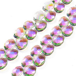 Medium Orchid Electroplate Triangle Glass Beads Strands, Full Rainbow Plated, Faceted, Medium Orchid, 9x10x5mm, Hole: 1mm, about 100pcs/strand, 23.62''(60cm)