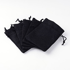 Black Burlap Packing Pouches Drawstring Bags, Black, 13.5~14x9.5~10cm