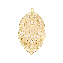 Золотой Железные подвески, гравированные металлические украшения, лист, золотые, 65x36.5x1.5 мм, отверстие : 2.5 мм