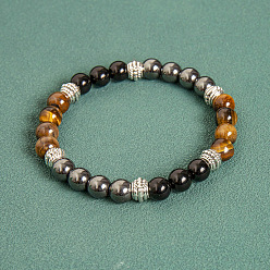 Тигровый глаз Натуральный тигровый глаз круглые бусины стрейч btacelets для мужчин, с не-магнитных шариков гематита