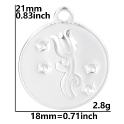 Stainless Steel Color Stainless Steel Pendant Rhinestone Settings, Flat Round with Rose, for Valentine'd Day, Stainless Steel Color, 21x18mm, Hole: 2mm, Fit for 1.5mm rhinestone