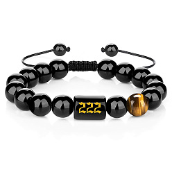 222- Bracelet Stylish Natural Obsidian Bead Bracelet with 000-999 Digits - 10mm Diameter
