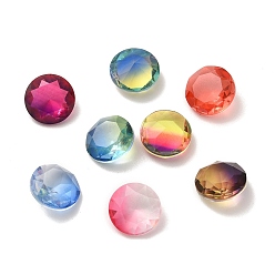 Mixed Color Faceted K9 Glass Rhinestone Cabochons, Pointed Back, Flat Round, Mixed Color, 10x5mm