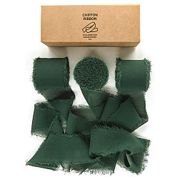 Dark Green Polyester Chiffon Ribbon, Raw Edge Ribbon for DIY Jewelry Making, Gift Packaging, Dark Green, 1-1/2 inch(38mm), about 7.11 Yards(6.5m)/Roll