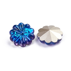 Crystal Bermuda Blue K5 Glass Rhinestone Cabochons, Pointed Back & Back Plated, Flower, Bermuda Blue, 18x8mm