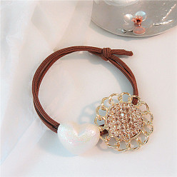 white Geometric Heart Star Hair Accessories for Women - Floral Round Disc, Rhinestone Elastic Hairband