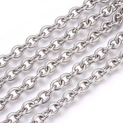 Stainless Steel Color 304 Stainless Steel Cable Chains, Unwelded, Oval, Stainless Steel Color, 10x8x2mm