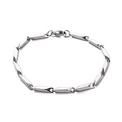 Stainless Steel Color Unisex 201 Stainless Steel Bar Link Chain Bracelets, with Lobster Claw Clasps, Stainless Steel Color, 8-1/4 inch(21cm), 3mm