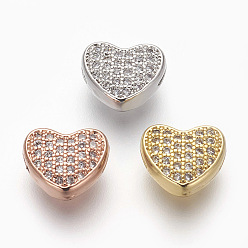 Mixed Color Brass Micro Pave Cubic Zirconia Beads, Lead Free & Cadmium Free, Heart, Clear, Mixed Color, 8x9x4mm, Hole: 0.8mm