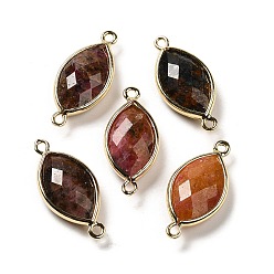 Rhodonite Natural Rhodonite Faceted Connector Charms, Rack Plating Brass Horse Eye Links, Golden, 25x11.5x5.5mm, Hole: 1.6mm