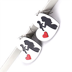 Белый Акриловые серьги-подвески ко Дню матери, Сердце с силуэтом матери и ребенка., платина, белые, 42x38 мм