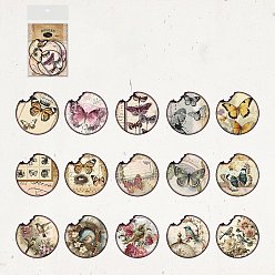 Round 30Pcs 15 Styles Vintage Paper Self Adhesive Stickers, Writable Decorative Dacals for DIY Scrapbooking, Round, 150x99x3mm, 2pcs/style
