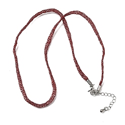 Dark Red 3.5MM Polyester Metallic Cord Braided Cord Necklace Making, with Brass Findings and 202 Stainless Steel Lobster Claw Clasps, Long-Lasting Plated, Rack Plating, Stainless Steel Color, Dark Red, 16.14 inch(41cm)~18.11 inch(46cm)