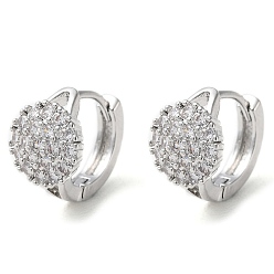 Платина Серьги-кольца из латуни с микропаве и прозрачным циркониевым покрытием для женщин, плоско-круглые, платина, 12.5x10 мм