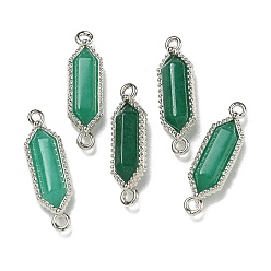 Белый Нефрит Окрашенный натуральный белый нефрит граненый двойной конечный заостренный шестигранный соединительный элемент подвески, с реечной обшивкой латунными выводами, платина, зелёные, 23~24x6.5x4~5 мм, отверстие : 1.6 мм