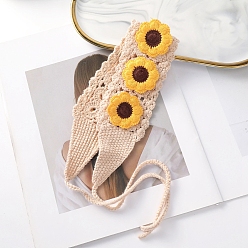 Gold Flower Headwrap, Boho Daisy Crochet Headband, Triangle Headscarf Knitted Bandana Hair Accessories, For Women Girls, Gold, 60mm