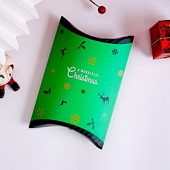 Green Pillow Paper Bakery Boxes, Christmas Theme Gift Box, for Mini Cake, Cupcake, Cookie Packing, Green, 170x100x28mm