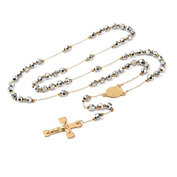 Гейнсборо Ионное покрытие(ip) распятие крест 304 четки из нержавеющей стали, с акриловыми шариками, светло-серые, 25.98 дюйм (66 см)