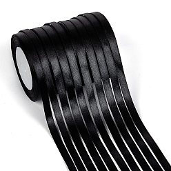Black Single Face Solid Color Satin Ribbon, for Gift Packaging, Party Decoration, Black, 3/4 inch(18~20mm), about 25yards/roll(22.86m/roll), 10rolls/group