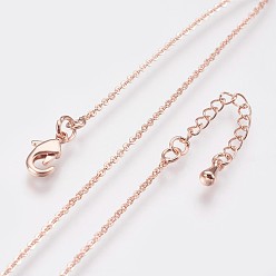 Real Rose Gold Plated Long-Lasting Plated Brass  Cable Chain Necklaces, with Lobster Claw Clasp, Nickel Free, Oval, Real Rose Gold Plated, 18.1 inch (46cm), 1mm