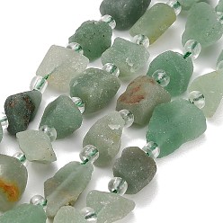 Green Aventurine Natural Green Aventurine Beads Strands, Raw Rough, Nuggets, with Seed Beads, 8~19x7~10x6~8mm, Hole: 1mm, about 28~30pcs/strand, 15.16''(38.5cm)~15.94''(40.5cm)
