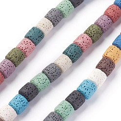 Mixed Color Natural Lava Rock Beads Strands, Dyed, Column, Mixed Color, 8~8.5x8~8.5mm, Hole: 2mm, about 46 pcs/Strand, 15.35 inch(39 cm)