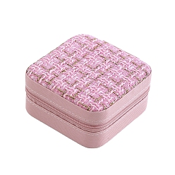 Бледно-Розовый Квадратные коробки на молнии для хранения ювелирных изделий из искусственной кожи, органайзер для украшений с полиэстером внутри, для сережек, Кольца, , розовый жемчуг, 10x10x5 см