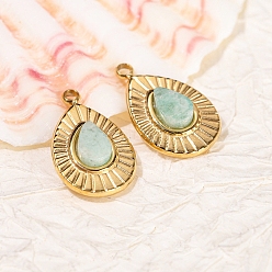 Amazonite Natural Amazonite Stainless Steel Teardrop-shaped Charms, Golden, 13x8mm