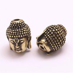 Antique Bronze Brass Micro Pave Grade AAA Cubic Zirconia Beads, Long-Lasting Plated, Cadmium Free & Nickel Free & Lead Free, Buddha, Antique Bronze, 13x10x10mm, Hole: 2mm