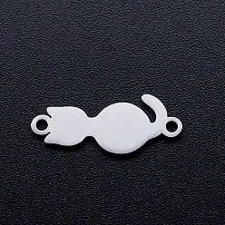 Stainless Steel Color 201 Stainless Steel Connector Charms, Cat, Stainless Steel Color, 20x8mm