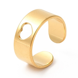 Real 18K Gold Plated Ion Plating(IP) 201 Stainless Steel Ring, Open Cuff Ring, Hollow Heart Ring for Women, Real 18K Gold Plated, US Size 6 3/4(17.2mm)