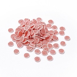 Red Handmade Polymer Clay Cabochons, Flat Round with Vortex, Red, 5~5.5x0.8mm, about 76923pcs/1000g