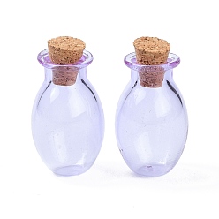 Lilac Oval Glass Cork Bottles Ornament, Glass Empty Wishing Bottles, DIY Vials for Pendant Decorations, Lilac, 15.5x26~30mm