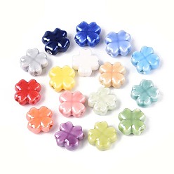 (52) Непрозрачная лаванда Фарфоровые бусины ручной работы, Четыре листа клевера, яркие глазированный фарфор, разноцветные, 11.5~12x11.5~12x5.5~6 мм, отверстие : 1.8~2 мм