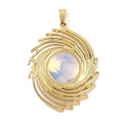 Опал Opalite подвески, спиральный овальный глаз 304 подвески из нержавеющей стали, золотые, ионное покрытие (ip), 35.5x26.5x5.5 мм, отверстие : 5x3 мм