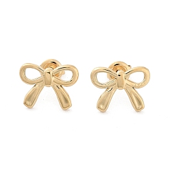 Chapado en Oro Real de 14K 304 de acero inoxidable aretes, bowknot hueco, real 14 k chapado en oro, 11.5x15 mm