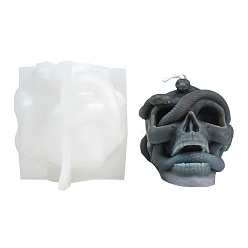 White DIY Halloween Skull & Snake Candle Food Grade Silicone Molds, for Scented Candle Making, White, 11.3x8.6x9cm