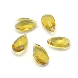 Yellow Faceted Glass Pendants, Teardrop, Yellow, 22x13x8.5mm, Hole: 1mm