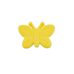 Yellow Food Grade Eco-Friendly Silicone Focal Beads, Chewing Beads For Teethers, DIY Nursing Necklaces Making, Butterfly, Yellow, 22x30x10mm, Hole: 3mm