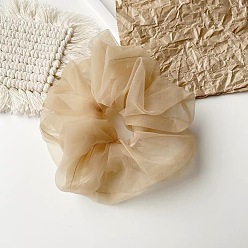 Extra Large Organza - Light Khaki Chic Oversized Organza Hair Scrunchie for Girls, Sweet and Elegant French Style Headband with Fairy Mesh Bow Tie