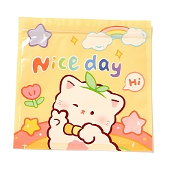 Gold Square Plastic Packaging Zip Lock Bags, with Cartoon Cat Pattern, Top Self Seal Pouches, Gold, 16x16x0.01~0.15cm, Unilateral Thickness: 2.5 Mil(0.065mm)