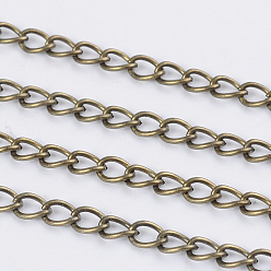 Antique Bronze Iron Twisted Chains, Curb Chains, Unwelded, with Spool, Antique Bronze, 5x3.5x0.8mm, about 328.08 Feet(100m)/roll