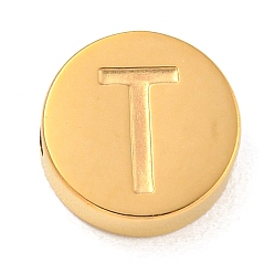 Letter T Ионное покрытие (ip) 304 шарики из нержавеющей стали, плоские круглые с буквы, золотые, Письмо T, 8x3 мм, отверстие : 1.6 мм