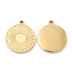 Real 18K Gold Plated Ion Plating(IP) 316L Surgical Stainless Steel Pendant for Enamel Settings, Flat Round with Sun, Real 18K Gold Plated, Tray: 4mm, 13x12x1mm, Hole: 1mm